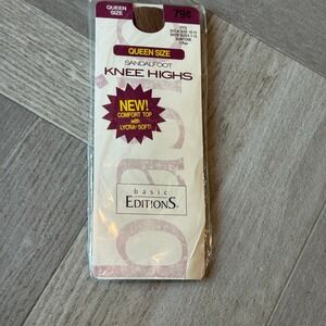 Basic Editions Queen Size Sandalfoot Knee Highs Comfort Top Lycra Soft Suntone